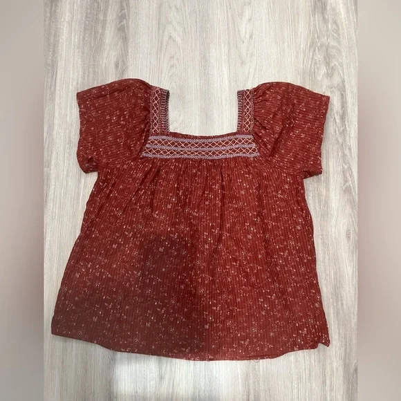 Madewell Square-Neck Smocked Top in Dotted Vines. Boho peasant. Size Small. - Picture 5 of 9